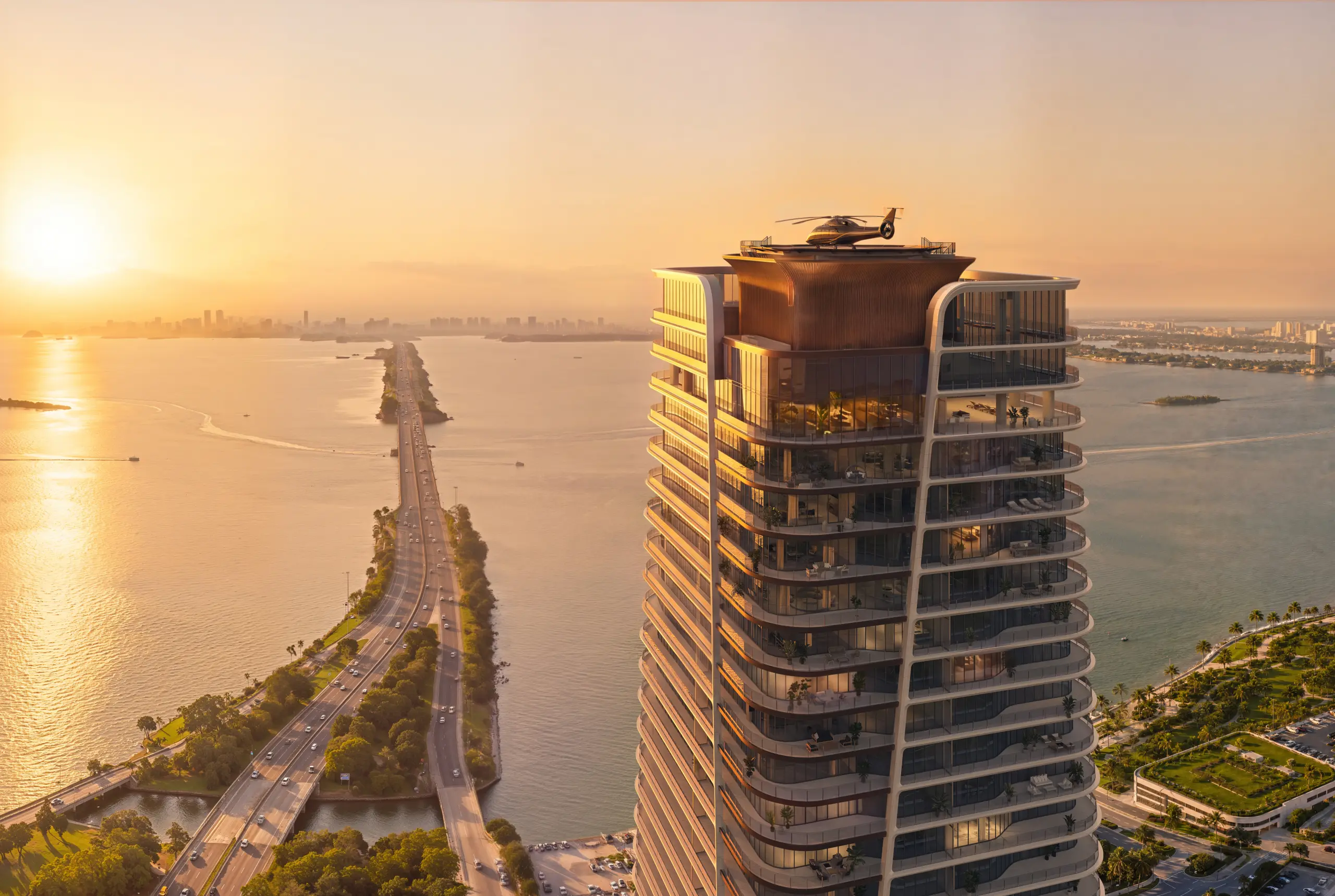 Anantara Residences Miami at sunrise over Biscayne Bay
