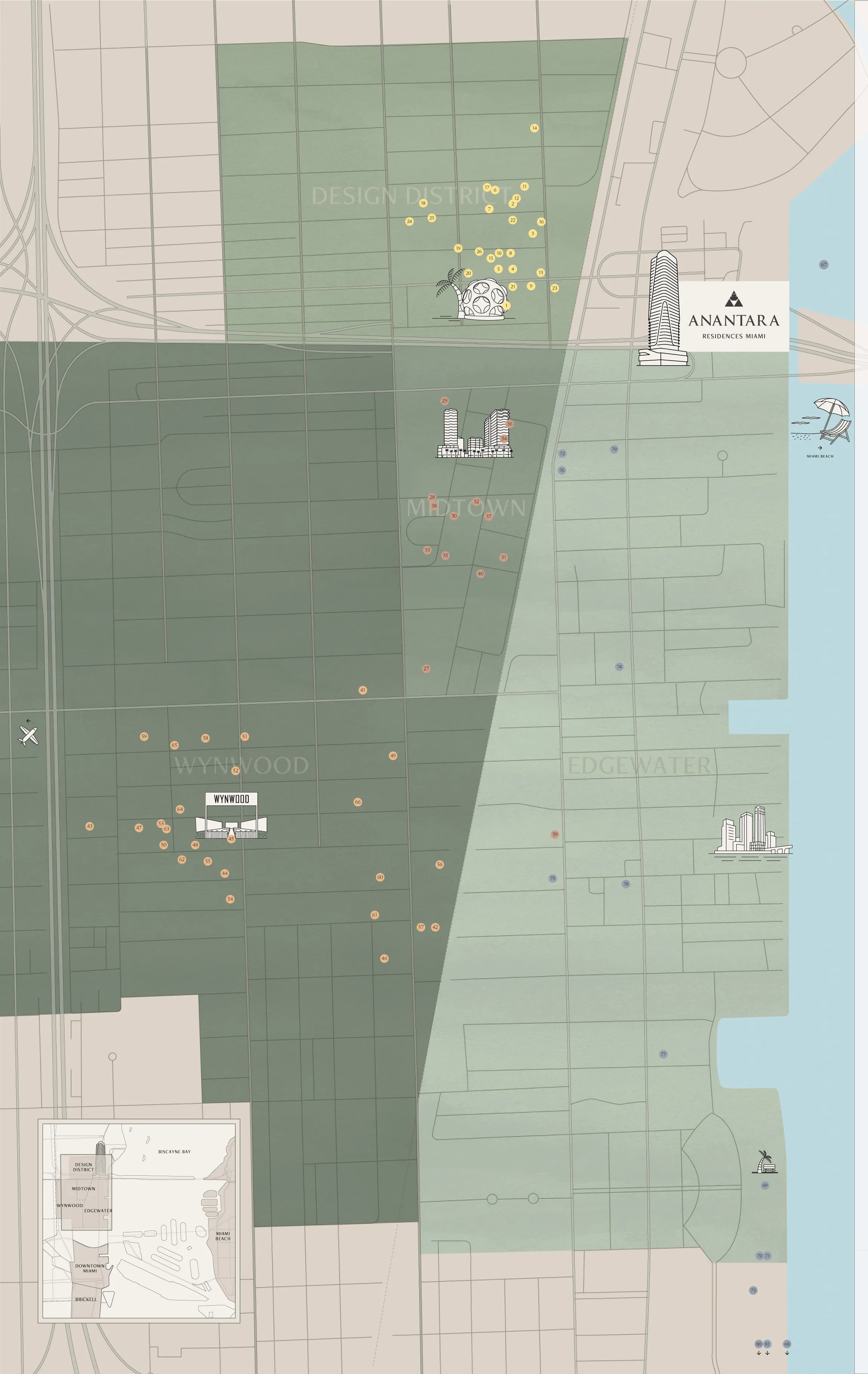 Map of the Design District, Midtown, Wynwood and Edgewater